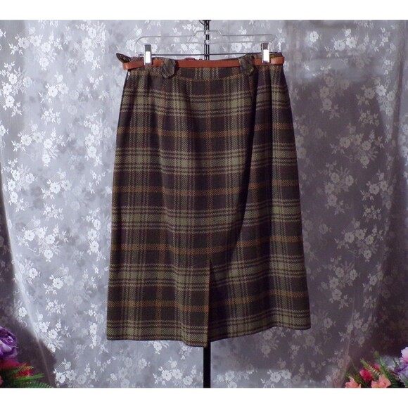 Vintage Pendleton Wool Skirt Size Small 60s Retro Green Plaid Straight A-Line - Picture 2 of 8